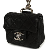 Pre-owned Chanel Medium "Tibet" Flap Bag & Mini Flap Bag Charm Black Lambskin, Goat Fur Silver Hardware - Thumbnail View 9