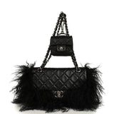 Pre-owned Chanel Medium "Tibet" Flap Bag & Mini Flap Bag Charm Black Lambskin, Goat Fur Silver Hardware - Thumbnail View 10