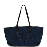 Chanel Large CC Shopping Tote Bag Dark Blue Denim, Black Calfskin Gold Hardware - Thumbnail View 4