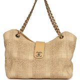 Pre-owned Chanel Small Shopping Bag Beige Braided Raffia Light Gold Hardware - Thumbnail View 1