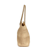 Pre-owned Chanel Small Shopping Bag Beige Braided Raffia Light Gold Hardware - Thumbnail View 3
