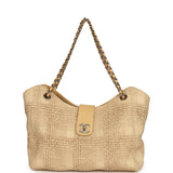 Pre-owned Chanel Small Shopping Bag Beige Braided Raffia Light Gold Hardware - Thumbnail View 7