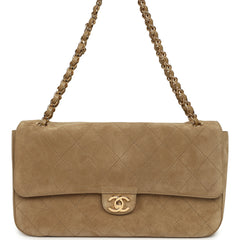 Chanel Maxi "Souplissimo" Small Flap Bag Dark Beige Suede Gold Hardware