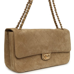 Chanel Maxi "Souplissimo" Small Flap Bag Dark Beige Suede Gold Hardware