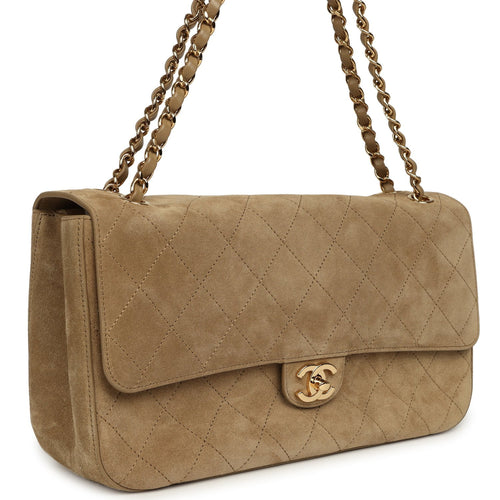 Chanel Maxi "Souplissimo" Small Flap Bag Dark Beige Suede Gold Hardware