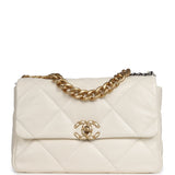 Chanel Large 19 Flap Bag White Shiny Lambskin Mixed Metal Hardware - Thumbnail View 1