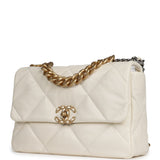 Chanel Large 19 Flap Bag White Shiny Lambskin Mixed Metal Hardware - Thumbnail View 5