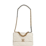 Chanel Large 19 Flap Bag White Shiny Lambskin Mixed Metal Hardware - Thumbnail View 7