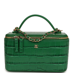 Chanel Small Top Handle Vanity Case Green Croc Embossed Calfskin Gold Hardware