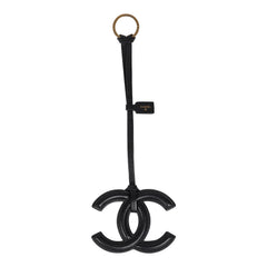 Chanel CC Logo Bag Charm Black Lambskin Gold Hardware