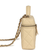 Chanel Top Handle Long Vanity Case with Chain Beige Shiny Caviar Light Gold Hardware - Thumbnail View 3