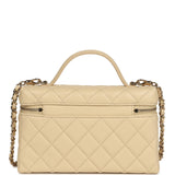 Chanel Top Handle Long Vanity Case with Chain Beige Shiny Caviar Light Gold Hardware - Thumbnail View 4