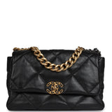 Chanel Large 19 Flap Bag Black Shiny Lambskin Mixed Metal Hardware - Thumbnail View 1