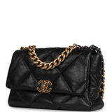 Chanel Large 19 Flap Bag Black Shiny Lambskin Mixed Metal Hardware - Thumbnail View 5