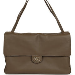 Chanel Maxi "Souplissimo" Large Flap Bag Dark Khaki Grained Calfskin Gold Hardware