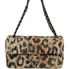 Chanel Maxi Leopard Print "Souplissimo" Small Flap Bag Brown, Black, White Tweed, Mixed Fibers Gold Hardware
