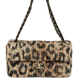 Chanel Maxi Leopard Print "Souplissimo" Small Flap Bag Brown, Black, White Tweed, Mixed Fibers Gold Hardware - Thumbnail View 1