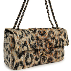 Chanel Maxi Leopard Print "Souplissimo" Small Flap Bag Brown, Black, White Tweed, Mixed Fibers Gold Hardware
