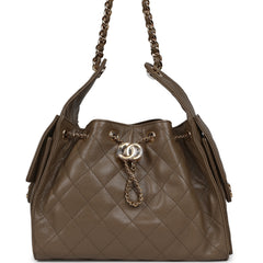 Chanel Small 25 Hobo Bag Dark Khaki Caviar Gold Hardware