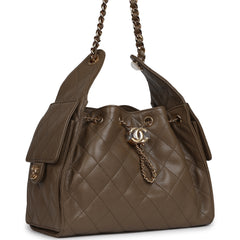 Chanel Small 25 Hobo Bag Dark Khaki Caviar Gold Hardware