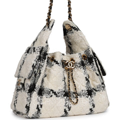 Chanel Small 25 Hobo Bag White, Black Tweed Gold Hardware