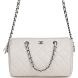 Chanel Mini Timeless Classic Barrel Bag with Chain White Shiny Caviar Silver Hardware - Thumbnail View 1
