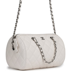 Chanel Mini Timeless Classic Barrel Bag with Chain White Shiny Caviar Silver Hardware