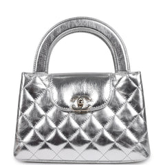 Chanel Small Kelly Shopper Silver Metallic Calfskin Light Gold Hardware