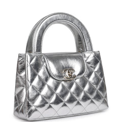 Chanel Small Kelly Shopper Silver Metallic Calfskin Light Gold Hardware