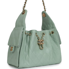 Chanel Small 25 Hobo Bag Light Green Caviar Gold Hardware