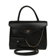 Chanel Top Handle Envelope Flap Bag Black Calfskin Gold Hardware