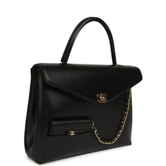 Chanel Top Handle Envelope Flap Bag Black Calfskin Gold Hardware