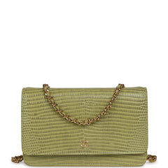Chanel Wallet On Chain WOC Green Lizard Embossed Calfskin Gold Hardware