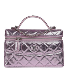 Chanel Top Handle Long Vanity Case with Chain Pink Metallic Calfskin Gold Hardware