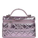 Chanel Top Handle Long Vanity Case with Chain Pink Metallic Calfskin Gold Hardware - Thumbnail View 1