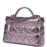 Chanel Top Handle Long Vanity Case with Chain Pink Metallic Calfskin Gold Hardware - Thumbnail View 5