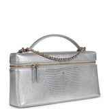 Chanel Top Handle Long Vanity Case with Chain Silver Metallic Lizard Embossed Calfskin Light Gold Hardware - Thumbnail View 2