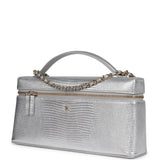 Chanel Top Handle Long Vanity Case with Chain Silver Metallic Lizard Embossed Calfskin Light Gold Hardware - Thumbnail View 5