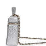 Chanel Top Handle Long Vanity Case with Chain Silver Metallic Lizard Embossed Calfskin Light Gold Hardware - Thumbnail View 3