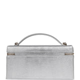 Chanel Top Handle Long Vanity Case with Chain Silver Metallic Lizard Embossed Calfskin Light Gold Hardware - Thumbnail View 4