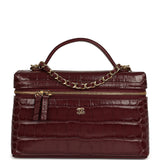 Chanel Top Handle Long Vanity Case with Chain Dark Burgundy Croc Embossed Calfskin Gold Hardware - Thumbnail View 1