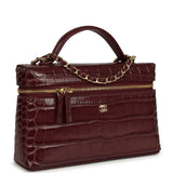 Chanel Top Handle Long Vanity Case with Chain Dark Burgundy Croc Embossed Calfskin Gold Hardware - Thumbnail View 2