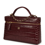 Chanel Top Handle Long Vanity Case with Chain Dark Burgundy Croc Embossed Calfskin Gold Hardware - Thumbnail View 5