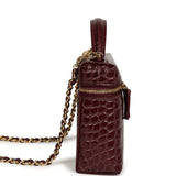 Chanel Top Handle Long Vanity Case with Chain Dark Burgundy Croc Embossed Calfskin Gold Hardware - Thumbnail View 3
