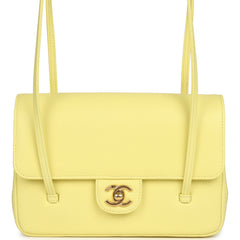 Chanel Small Preppy Coco Flap Bag Light Yellow Caviar Brushed Gold Hardware