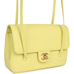 Chanel Small Preppy Coco Flap Bag Light Yellow Caviar Brushed Gold Hardware
