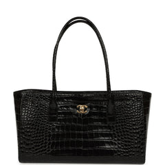 Chanel Small Cerf Shopping Bag Black Croc Embossed Calfskin Gold Hardware
