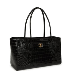 Chanel Small Cerf Shopping Bag Black Croc Embossed Calfskin Gold Hardware