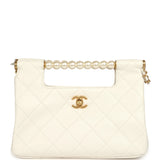 Chanel Pearl Top Handle Small Shopping Bag White Shiny Lambskin Brushed Gold Hardware - Thumbnail View 1