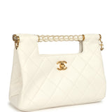 Chanel Pearl Top Handle Small Shopping Bag White Shiny Lambskin Brushed Gold Hardware - Thumbnail View 2